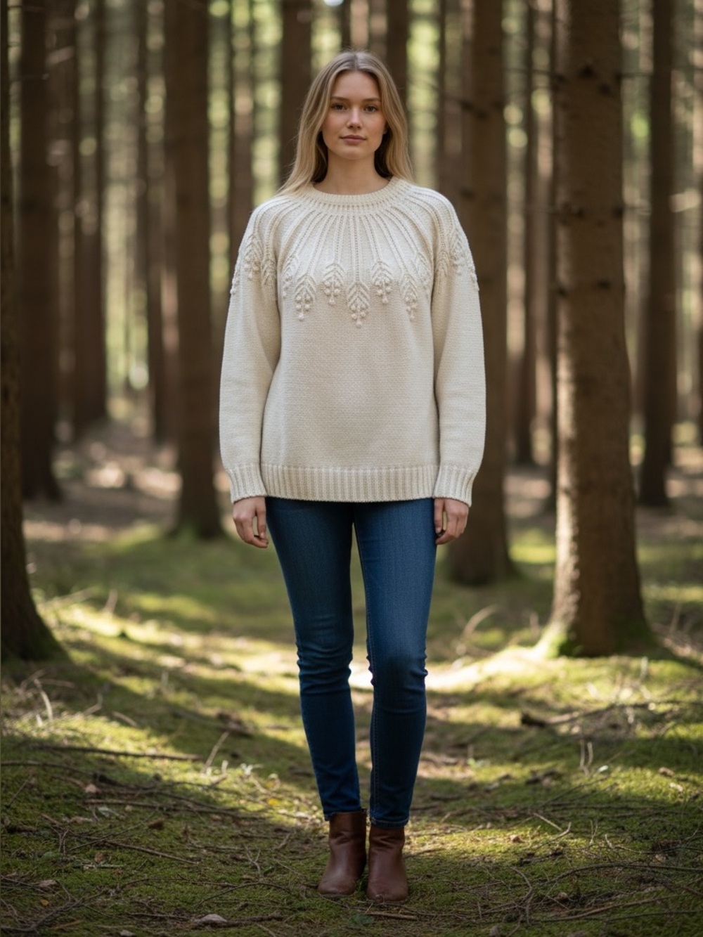 Talbots Cream Cable Leaf Yoke Pullover Sweater